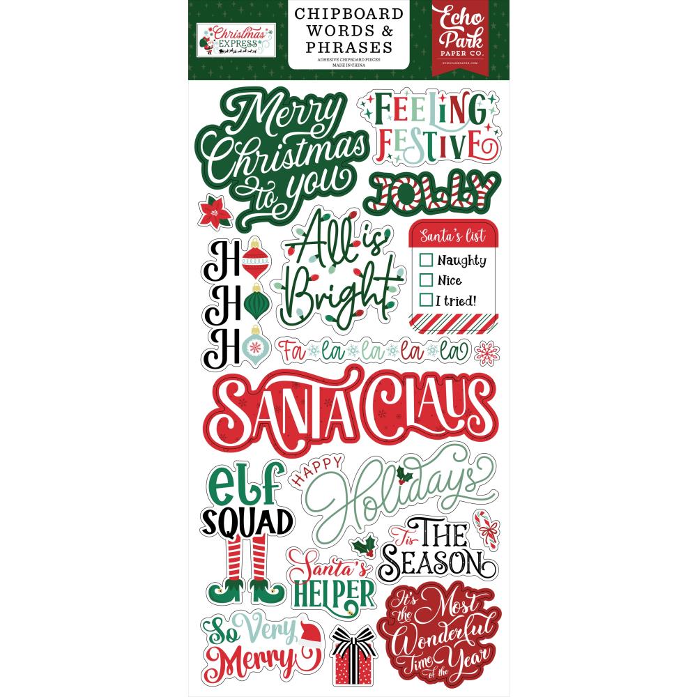 Echo Park Chipboard - Words & Phrases Christmas Express