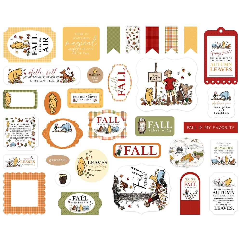 Echo Park Winnie the Pooh Autumn Cardstock Ephemera die cuts for scrapbooking, card making, journaling and seasonal paper crafts