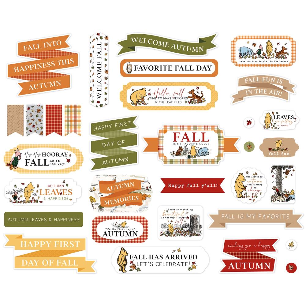 Echo Park Winnie the Pooh Autumn Icons Titles and Phrases Ephemera for scrapbooking, card making, journaling and seasonal paper crafts