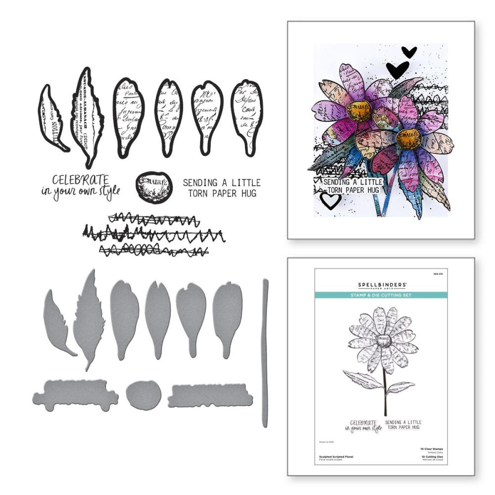 Spellbinders Stamp & Die Set - Beautifully Imperfect Scripted Floral