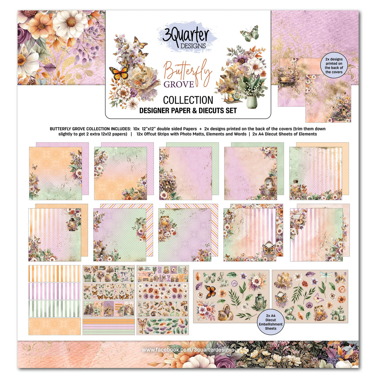 3Quarter Designs 12x12 Paper Pack - Butterfly Grove
