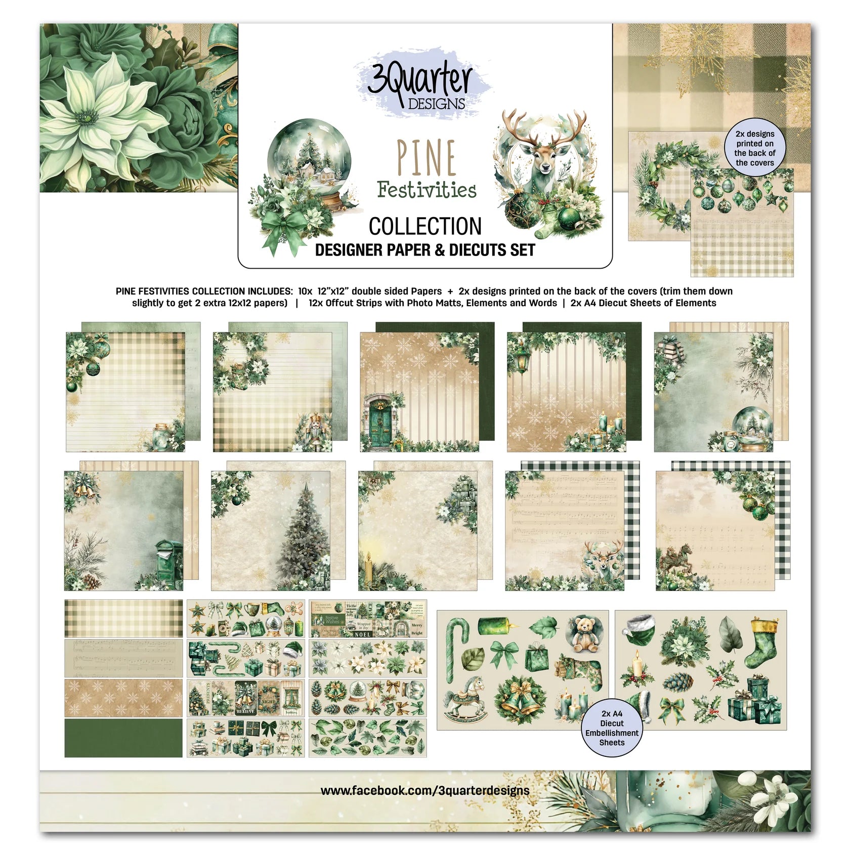 Green ephemera with animals and trees on a white background