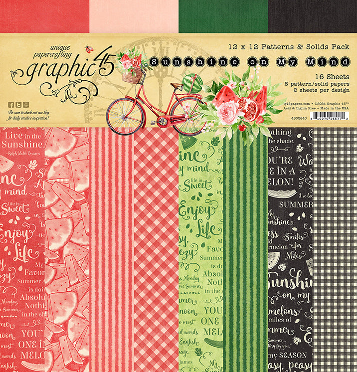 Graphic 45 - Collection Pack Patterns and Solids 12x12 - Sunshine On My Mind