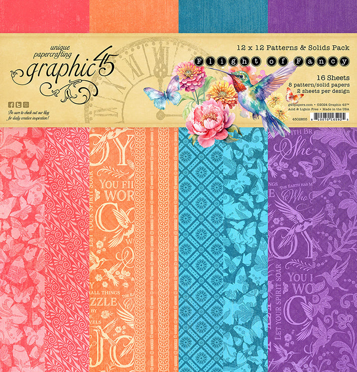 Graphic 45 - Collection Pack Patterns and Solids 12x12 - Flight Of Fancy