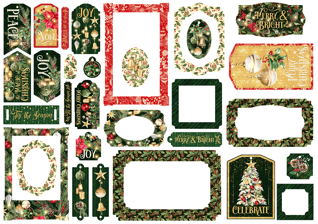 Graphic 45 Die-Cut Assortment Chipboard Tags and Frames - Merry & Bright