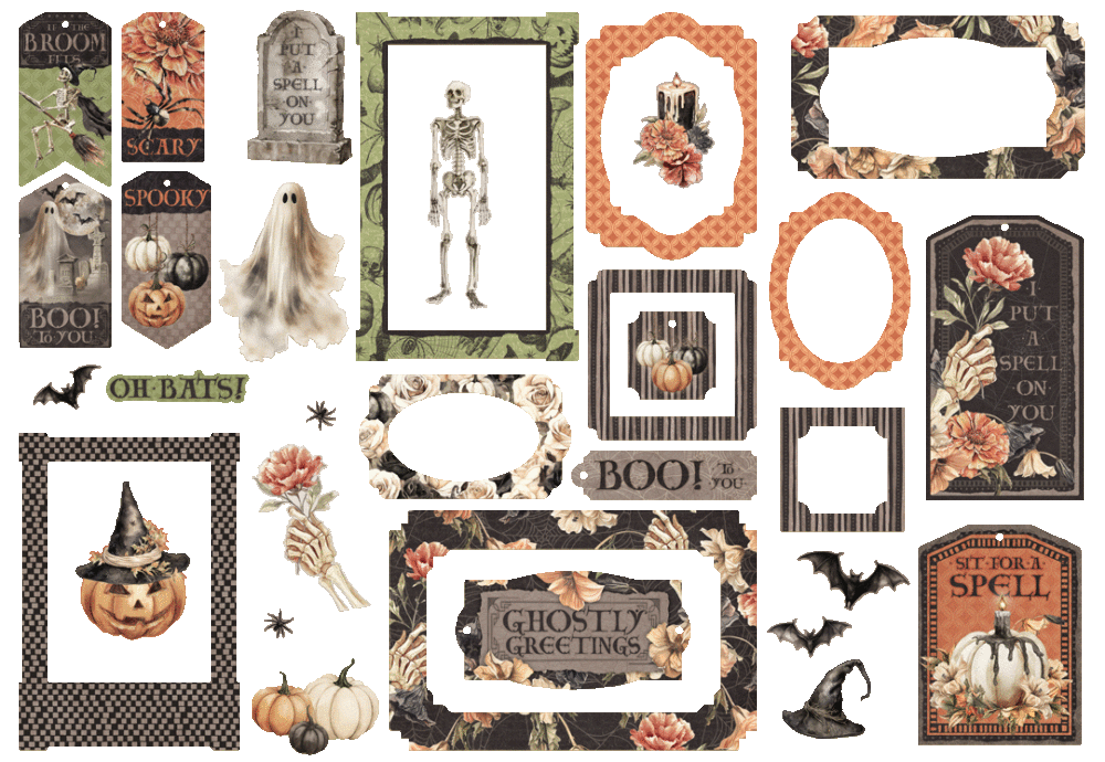 Graphic 45 Ephemera Die-Cut Assortment - Tags & Frames Ghostly Greetings