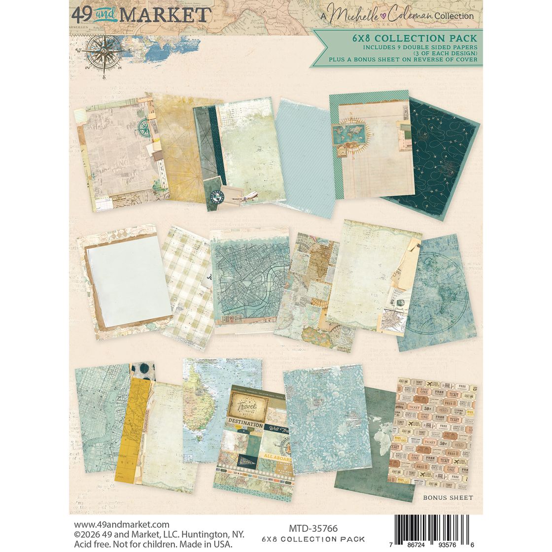 Collection of vintage-style paper sheets with different textures and patterns on a beige background.