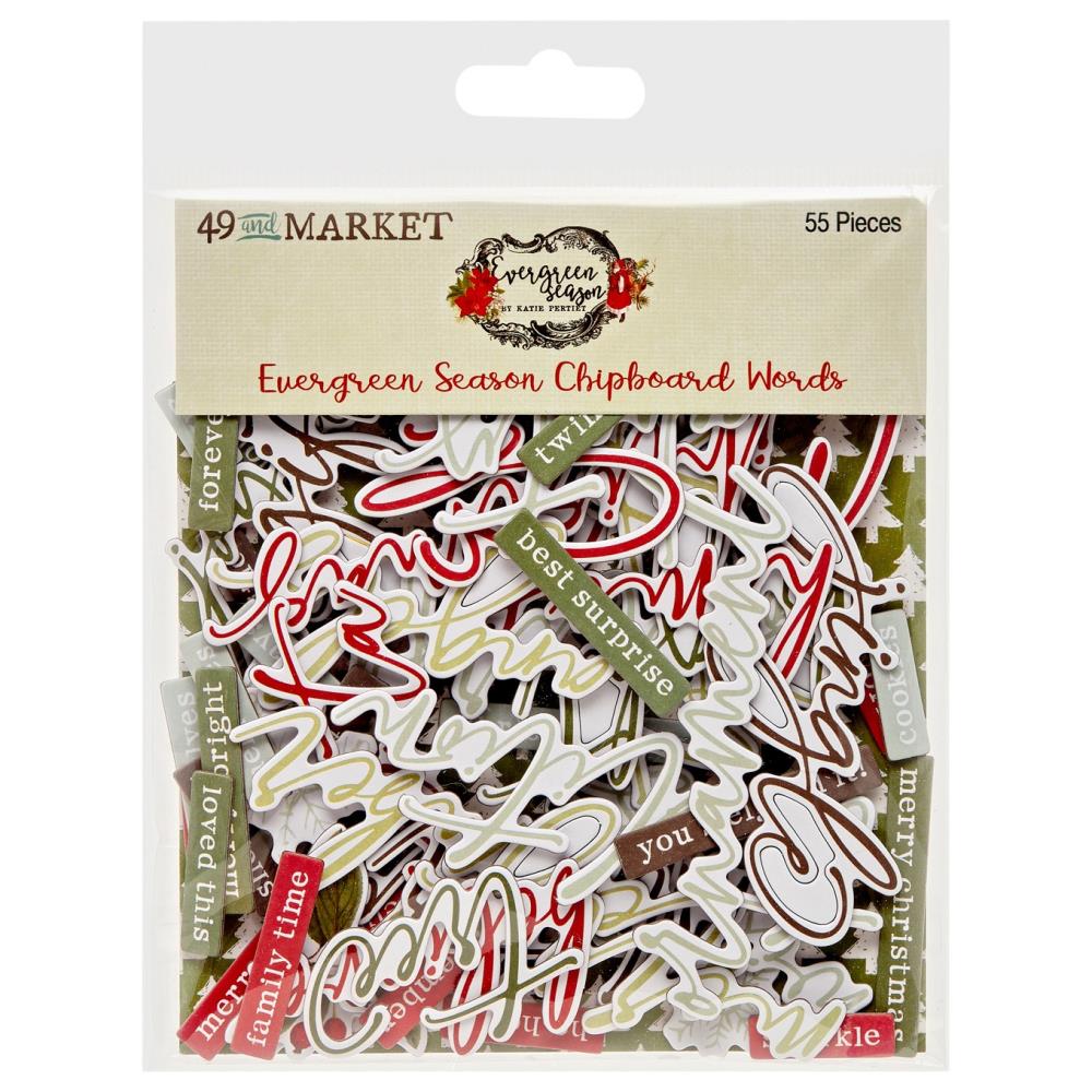 49 And Market Chipboard Set - Words Evergreen Season