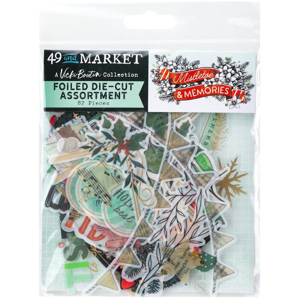 Packaged set of foiled die-cut pieces with '49 and Market' and 'Mistakes & Memories' branding.