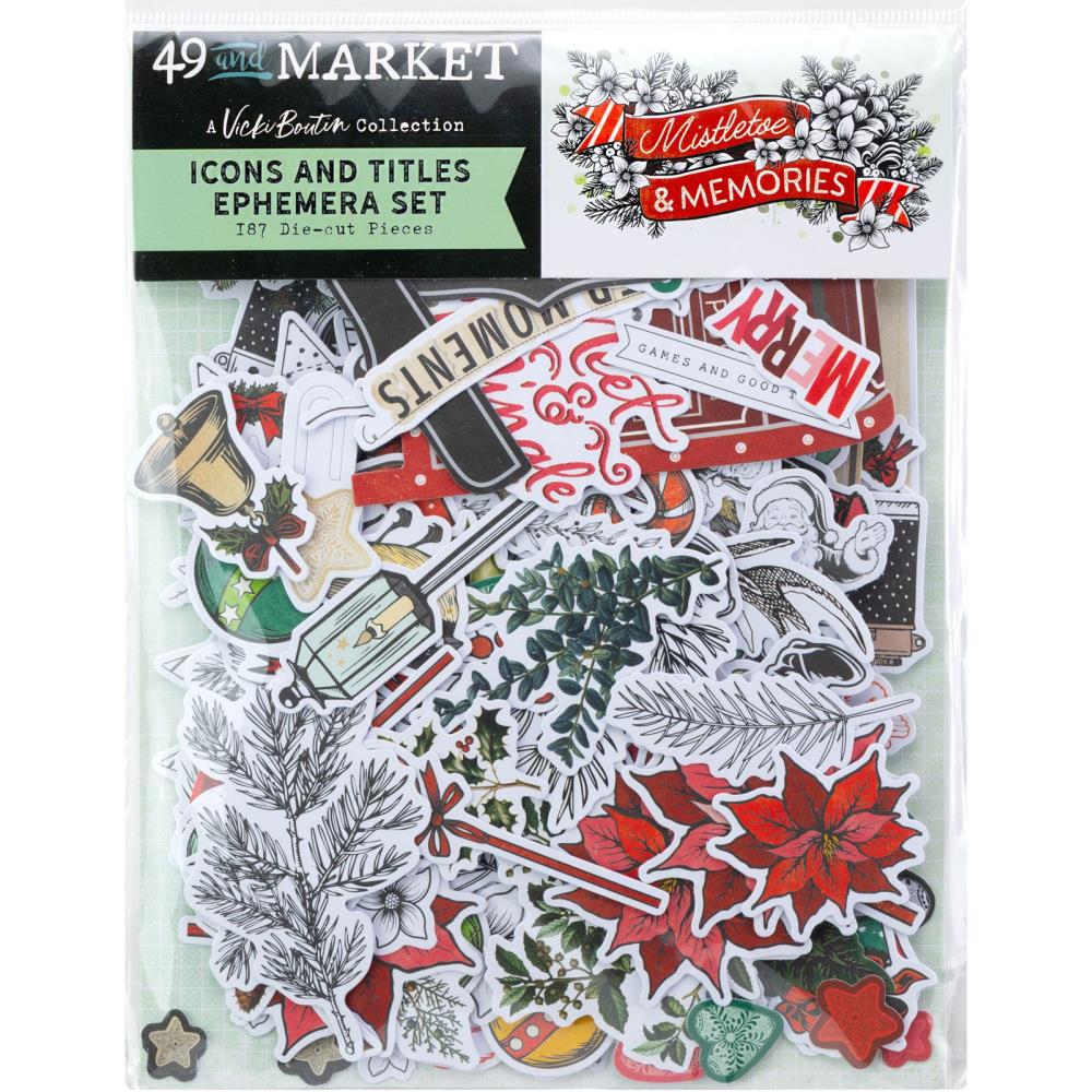 Package of 'Icons and Titles Ephemera Set' with Christmas-themed pieces.