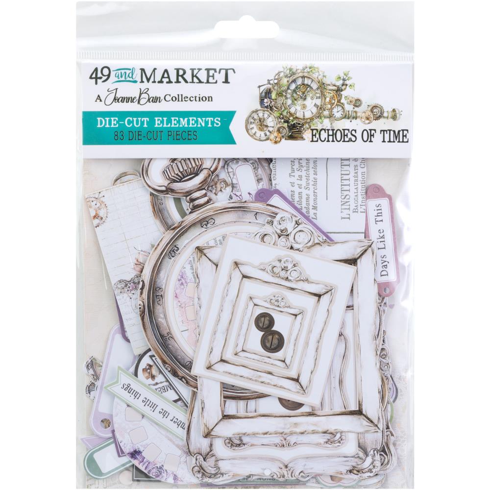 Packaging of 49 and Market die-cut elements with decorative designs and text.