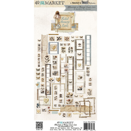 Packaging of 49 and Market embellishments with vintage-style designs on a white background.