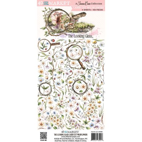 Decorative paper sheet with floral and magnifying glass design, featuring the brand '49 and Market'.