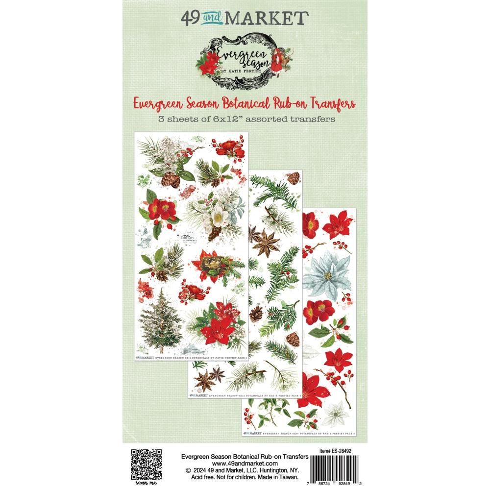 49 And Market Rub-On Transfer Set - Botanical Evergreen Season