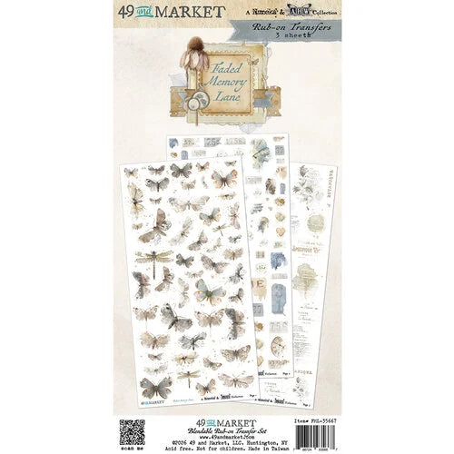 Sheet of decorative rub-on transfers with butterflies and other designs, featuring '49 and Market' branding.