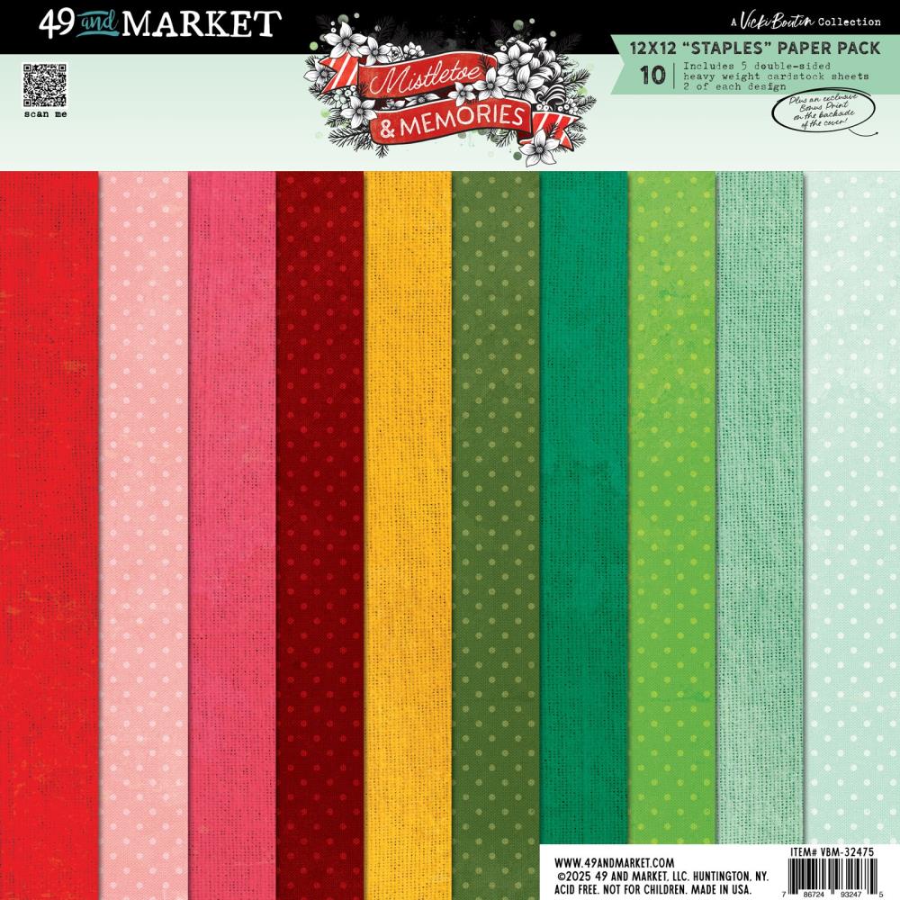 Set of colourful patterned paper sheets that coordinate with the Mistletoe and Memories collection by 49 And Market.