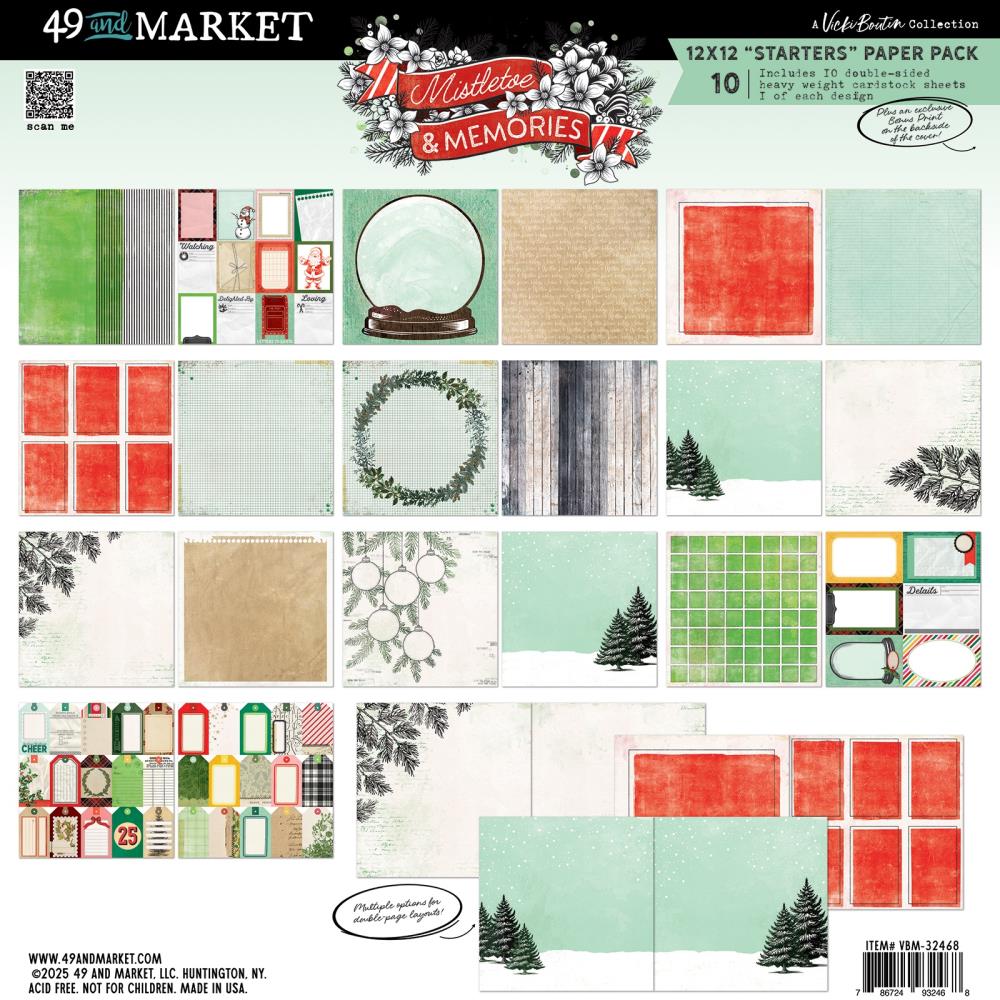 Collection of Christmas-themed paper sheets with various designs on a white background.
