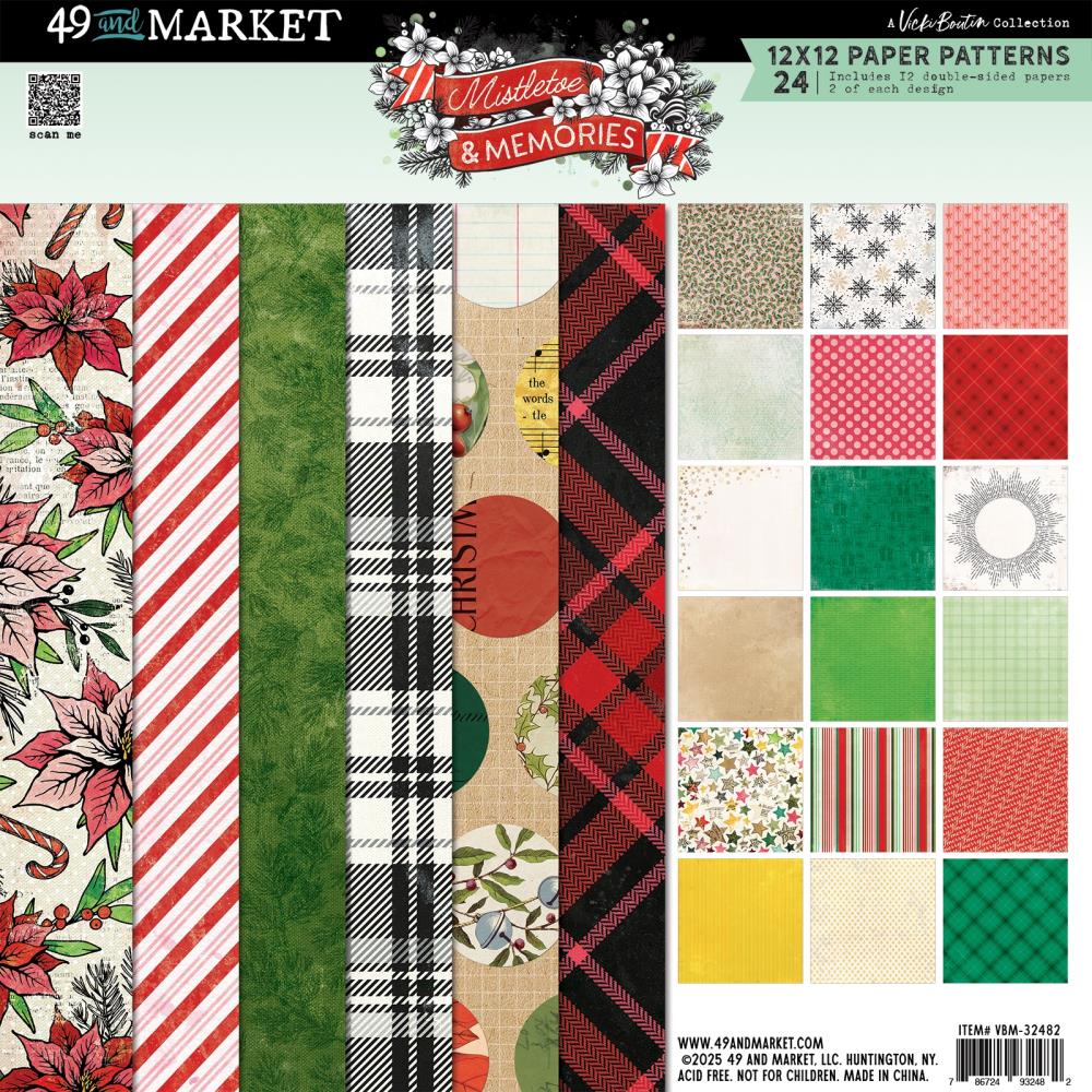 Collection of 12x12 paper patterns with Christmas-themed designs from Mistie's Memories & Memories brand.