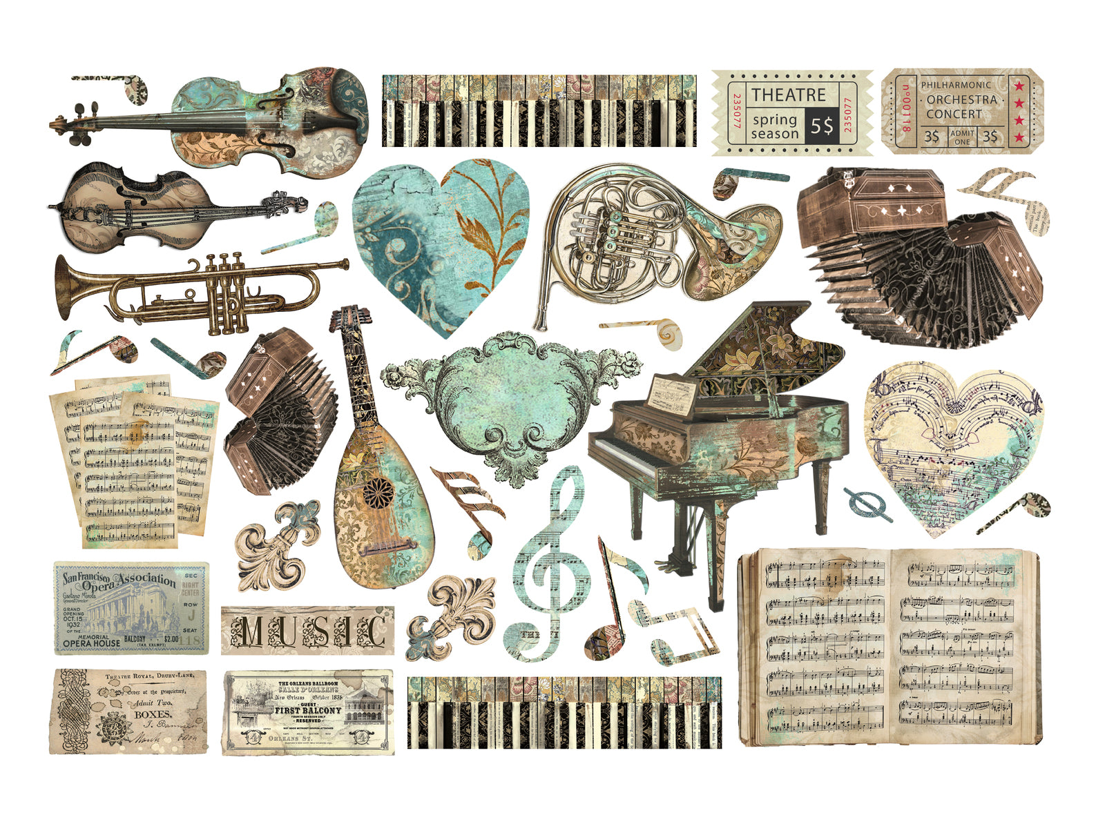 Stamperia Cardstock Ephemera Adhesive Paper Cut Outs - Music