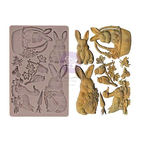 Silicone mold with rabbit designs and additional rabbit figures on a white background