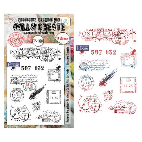 Set of stamps with vintage design elements on a white background