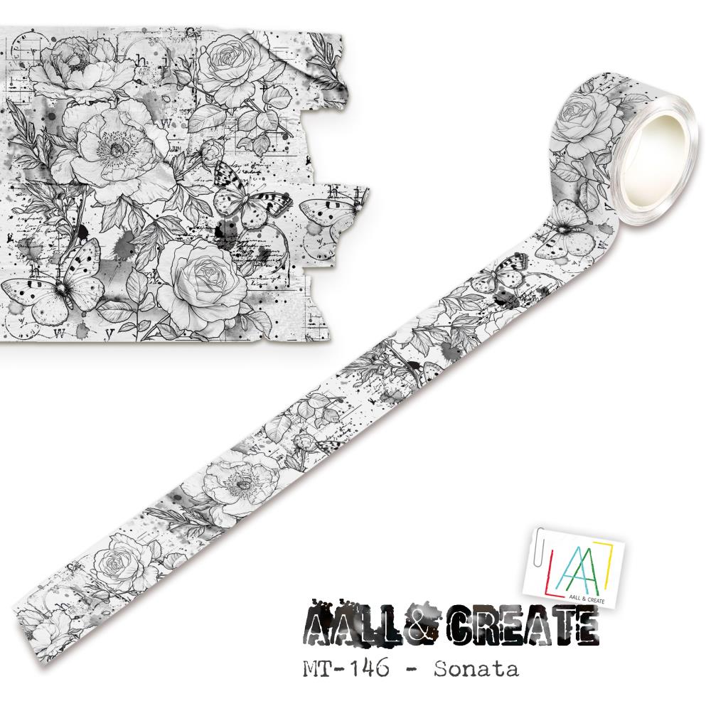 Decorative tape with floral and butterfly design on a white background, featuring the brand 'All Create'.