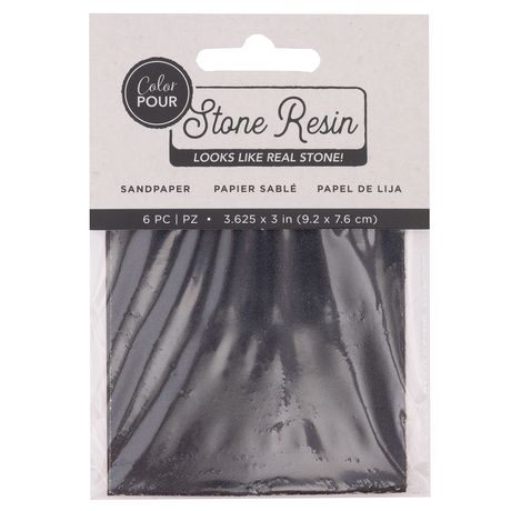 Packaging of sandpaper labeled 'Stone Resin' with sandpaper visible through the clear front.