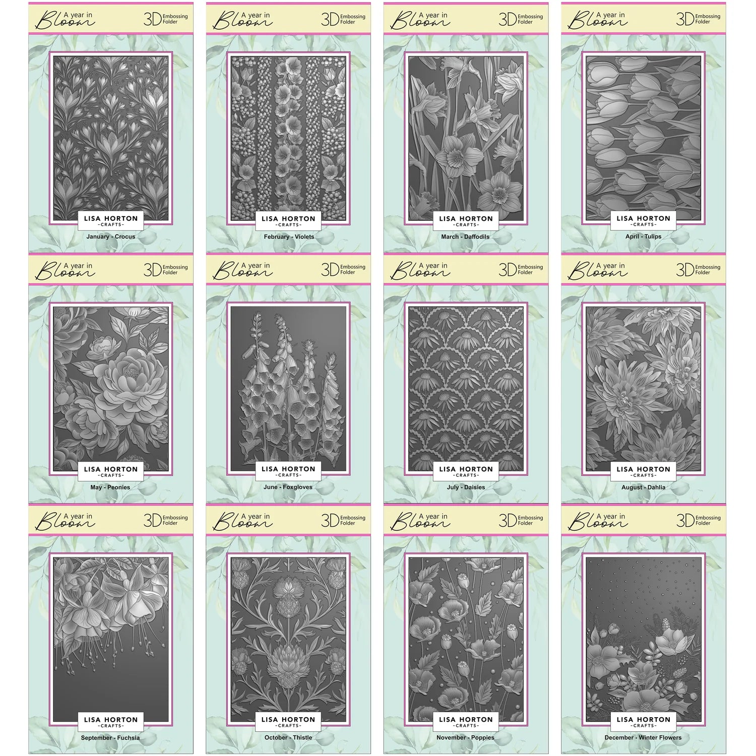 Lisa Horton Crafts Limited Edition Embossing Folders - A Year In Bloom - 2025