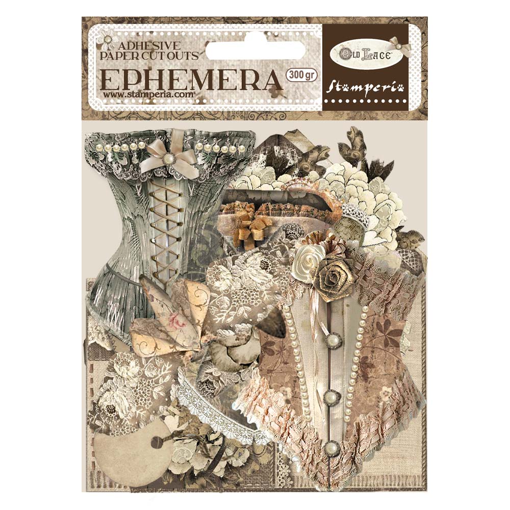 Stamperia Cardstock Ephemera Adhesive Paper Cut Outs - Old Lace