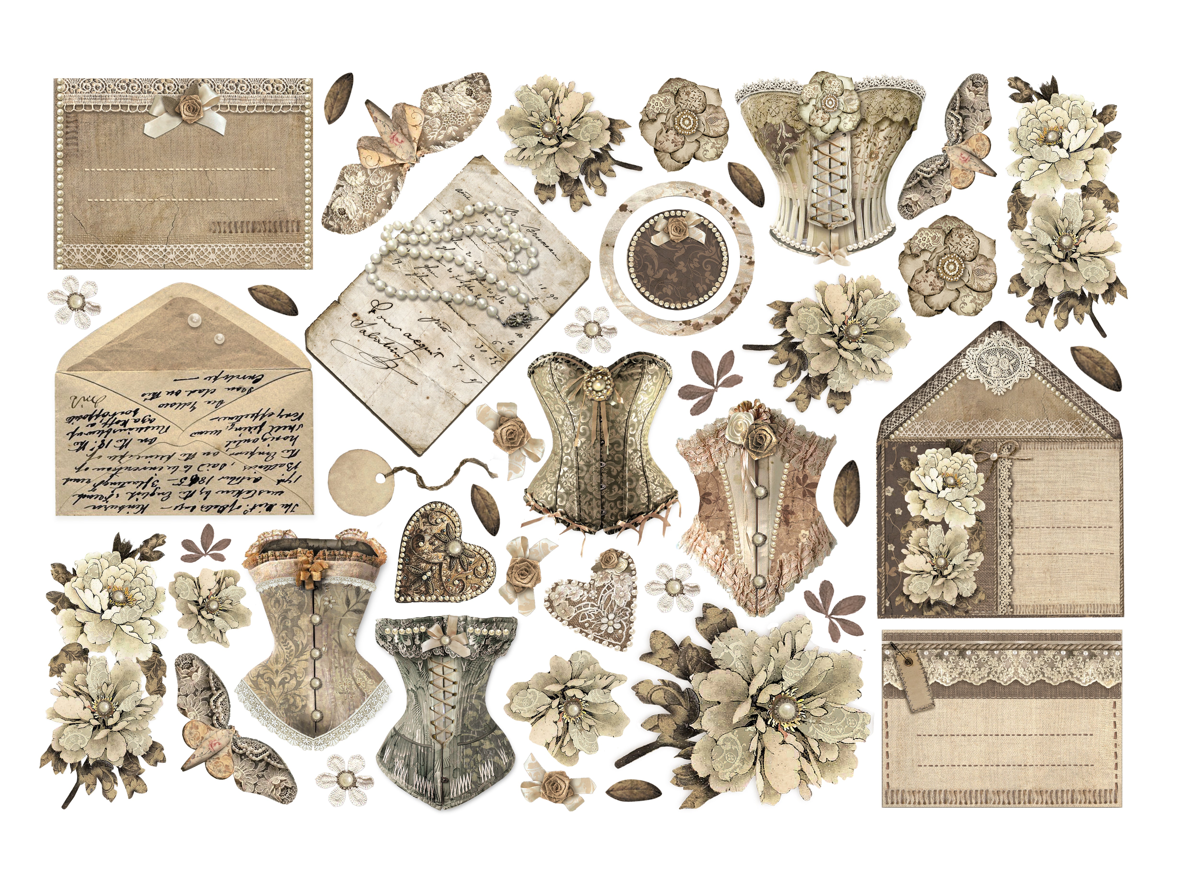 Stamperia Cardstock Ephemera Adhesive Paper Cut Outs - Old Lace