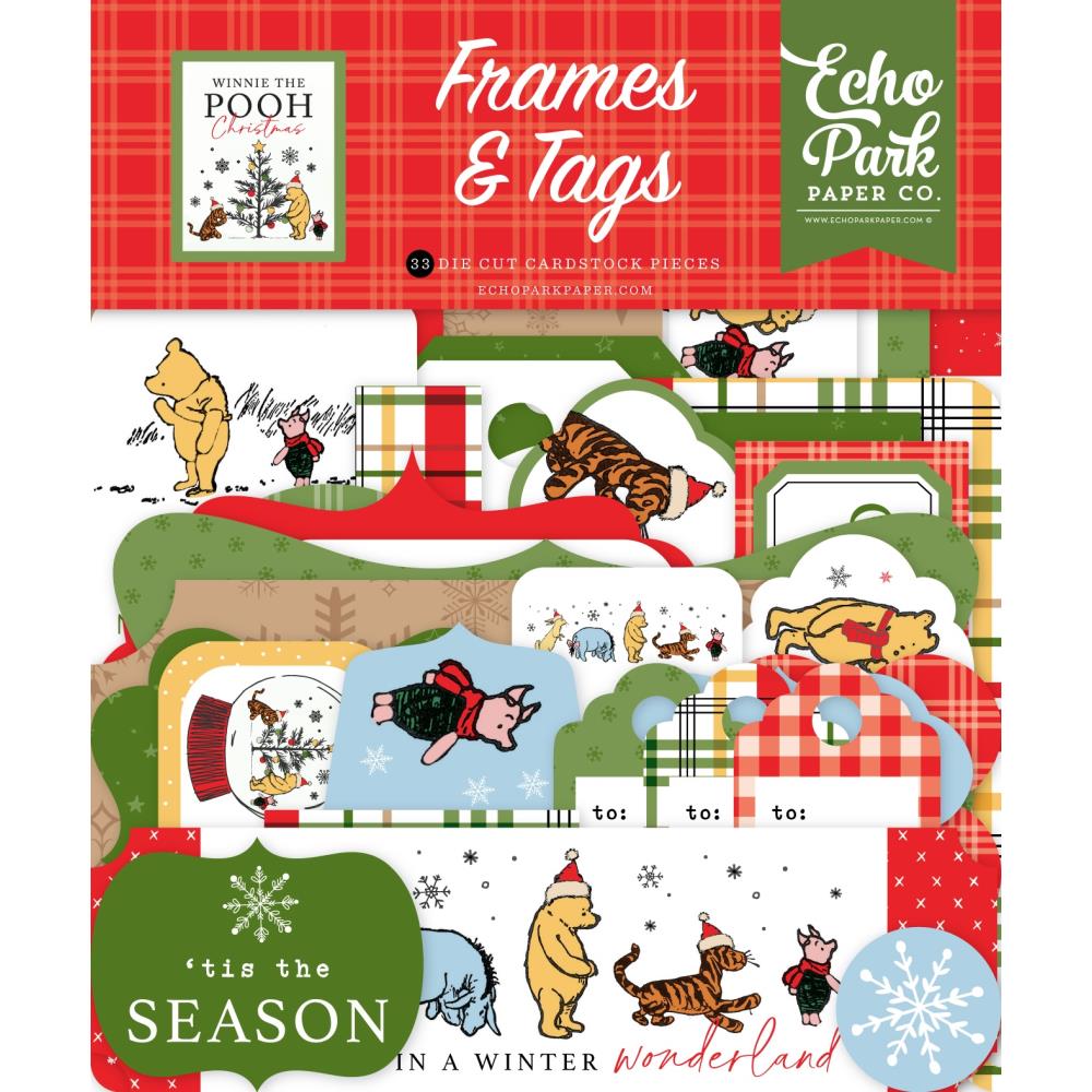 Echo Park Cardstock Ephemera - Frames & Tags - Winnie The Pooh Christmas