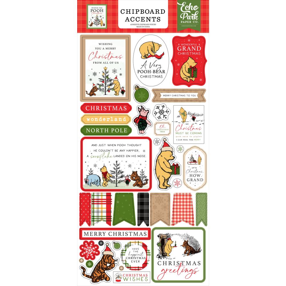 Echo Park Chipboard - Accents - Winnie The Pooh Christmas