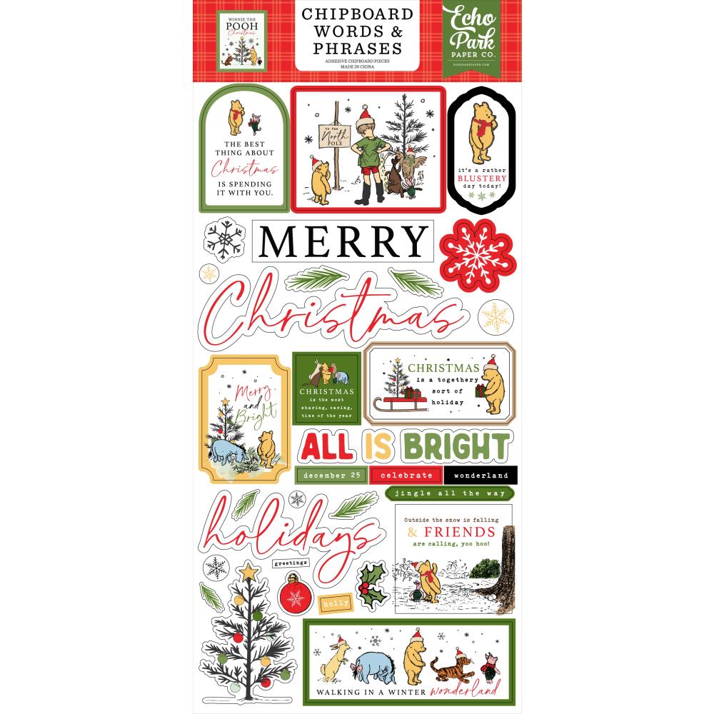 Echo Park Chipboard - Word & Phrase - Winnie The Pooh Christmas