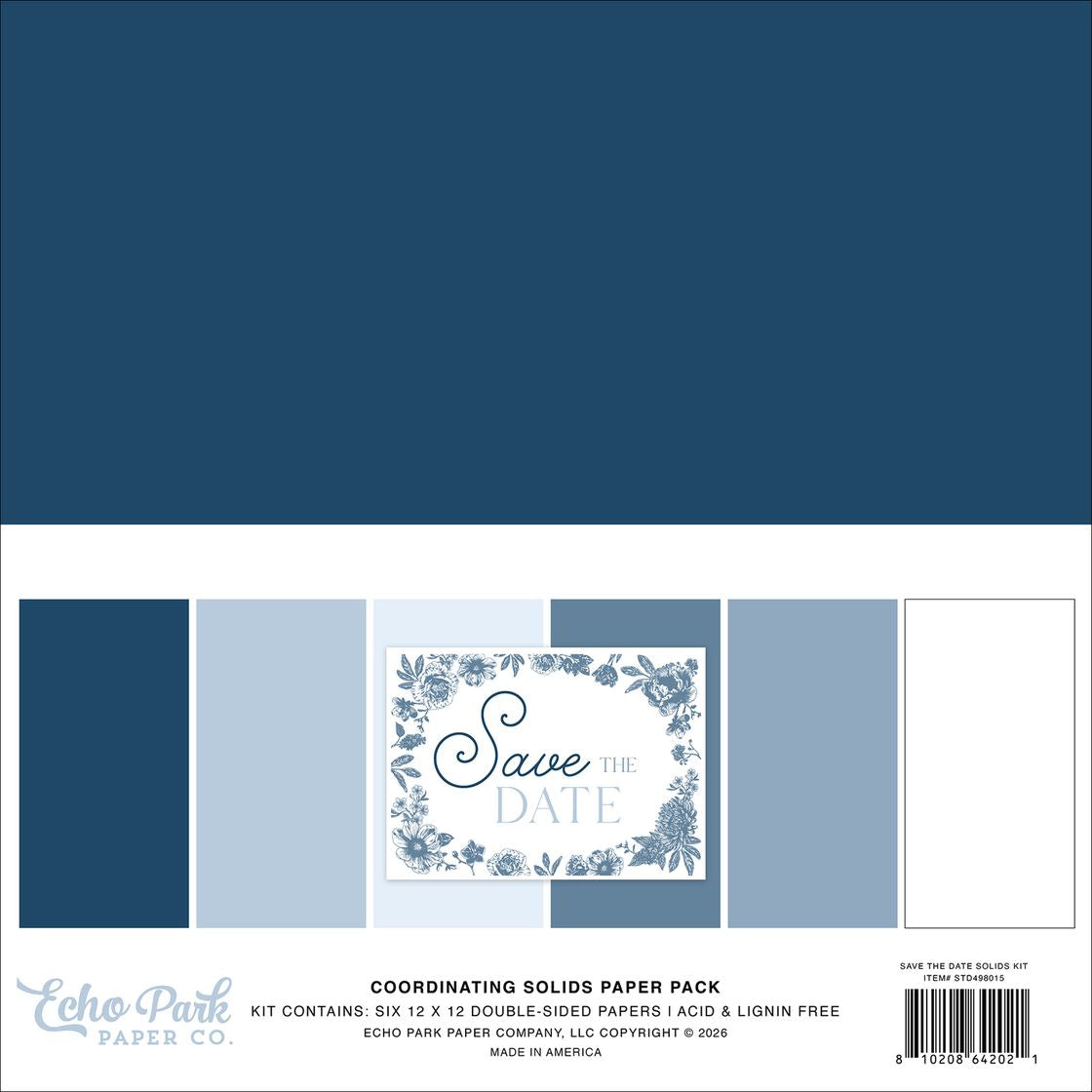 Echo Park paper pack with 'Save the Date' design on a blue background