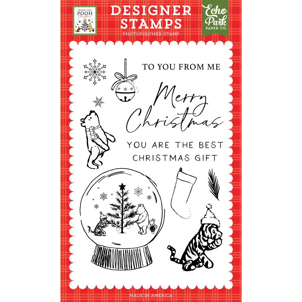 Echo Park Winnie The Pooh Christmas Stamps - Snow Globe Scene