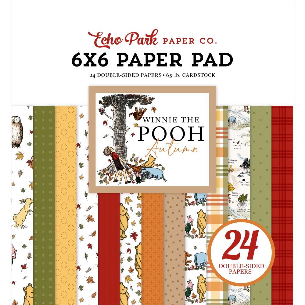 Echo Park Winnie the Pooh Autumn 6x6 double-sided paper pad with 24 sheets for card making, scrapbooking, journaling and seasonal crafts