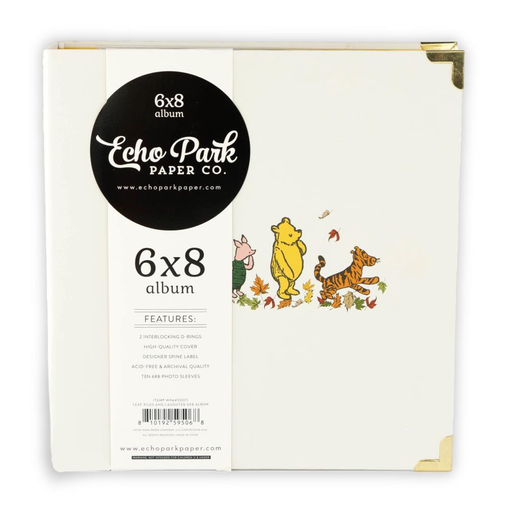 Echo Park Winnie the Pooh Autumn 6x8 scrapbook album Leaf Piles and Laughter with 10 photo sleeves and 2 D-rings, acid-free archival quality