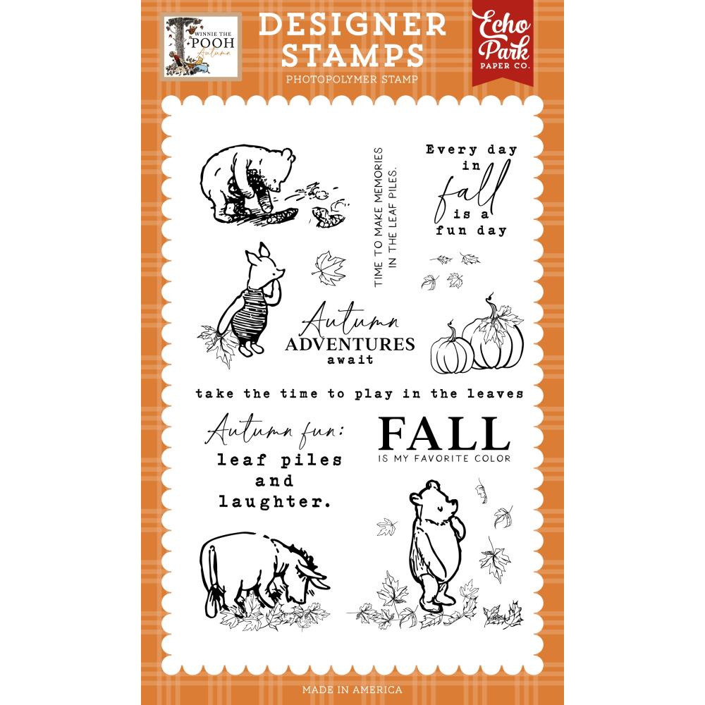 Echo Park Winnie the Pooh Autumn Adventures Await Stamp Set for card making, scrapbooking, journaling and seasonal paper crafts