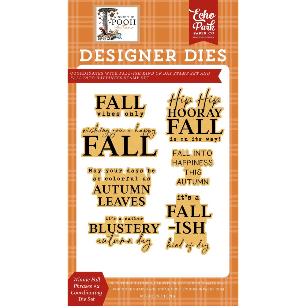 Echo Park Winnie the Pooh Autumn Fall Phrases 2 cutting dies set for card making, scrapbooking and paper crafts