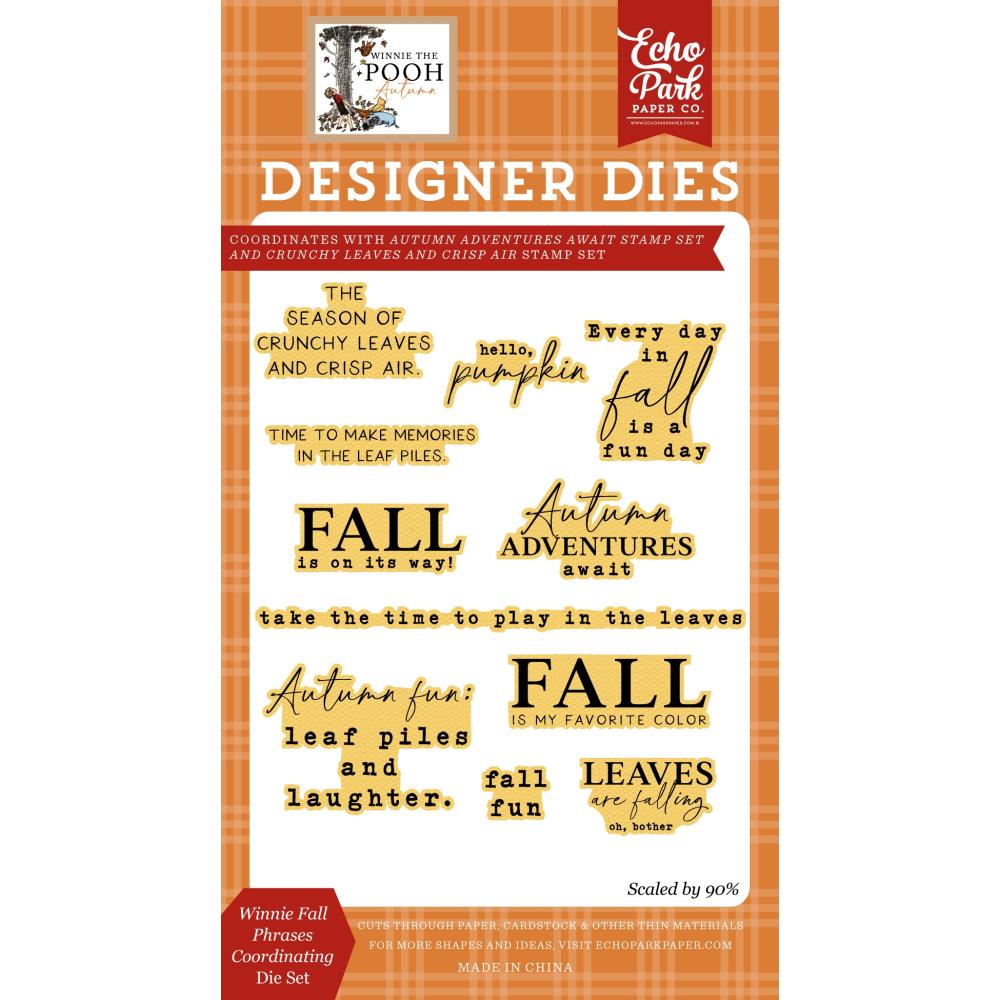 Echo Park Winnie the Pooh Autumn Fall Phrases Die Set for card making, scrapbooking, journaling and seasonal paper crafts