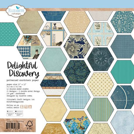 Hexagonal patterned cardstock paper pack with various designs on a blue background, featuring the brand 'Elizabeth Craft Designs'.