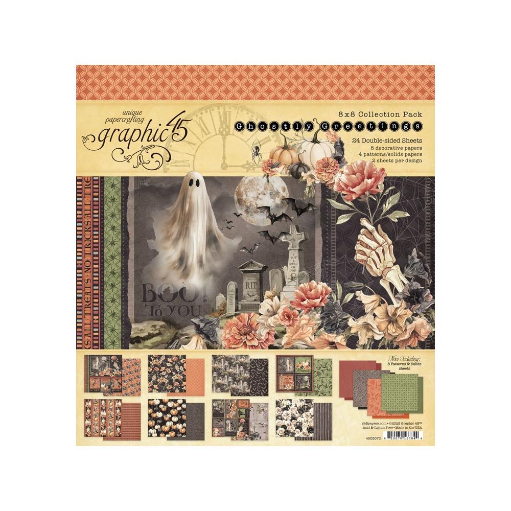 Graphic 45 Halloween-themed paper collection pack with ghost, flowers, and skeleton design.