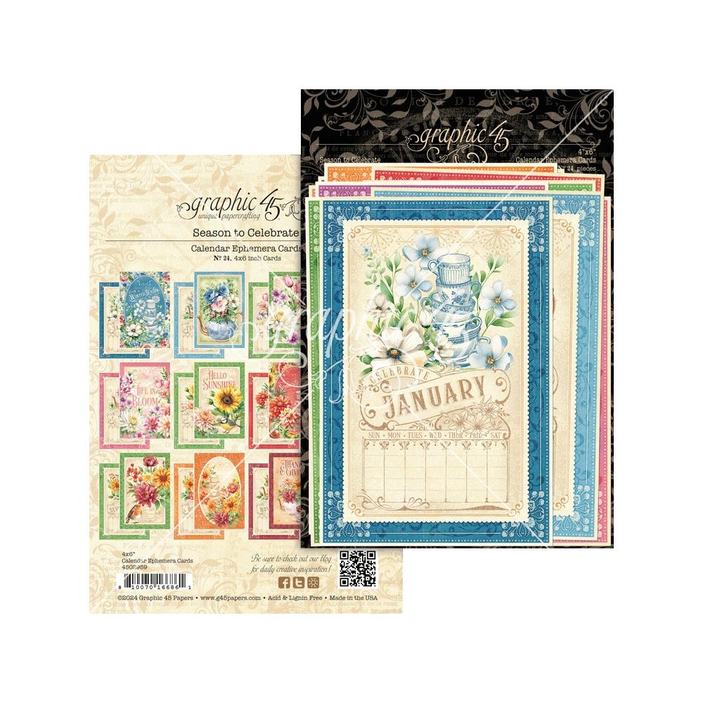 Graphic 45 Ephemera Card Set - Calendar Season To Celebrate