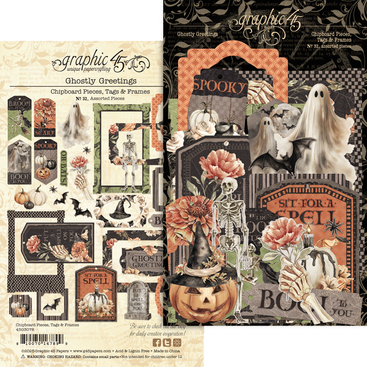 Halloween-themed graphic set with pumpkins, ghosts, and other decorative elements on a white background.