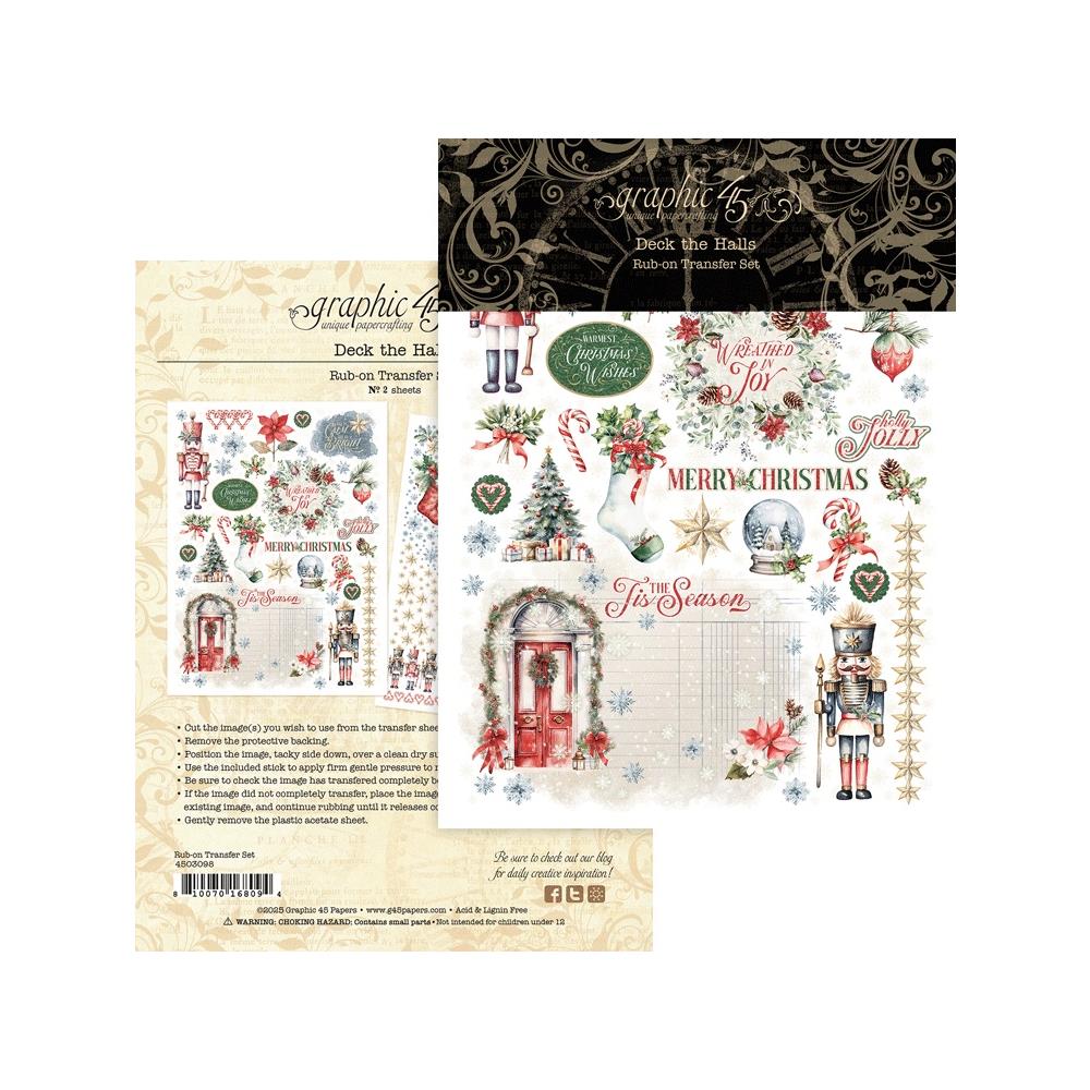 Graphic 45 Christmas transfer set packaging with decorative elements on a white background