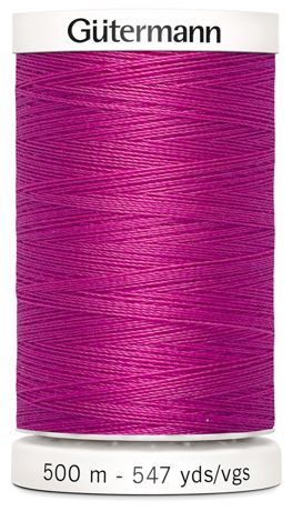Spool of purple thread with 'Gütermann' branding on a white background