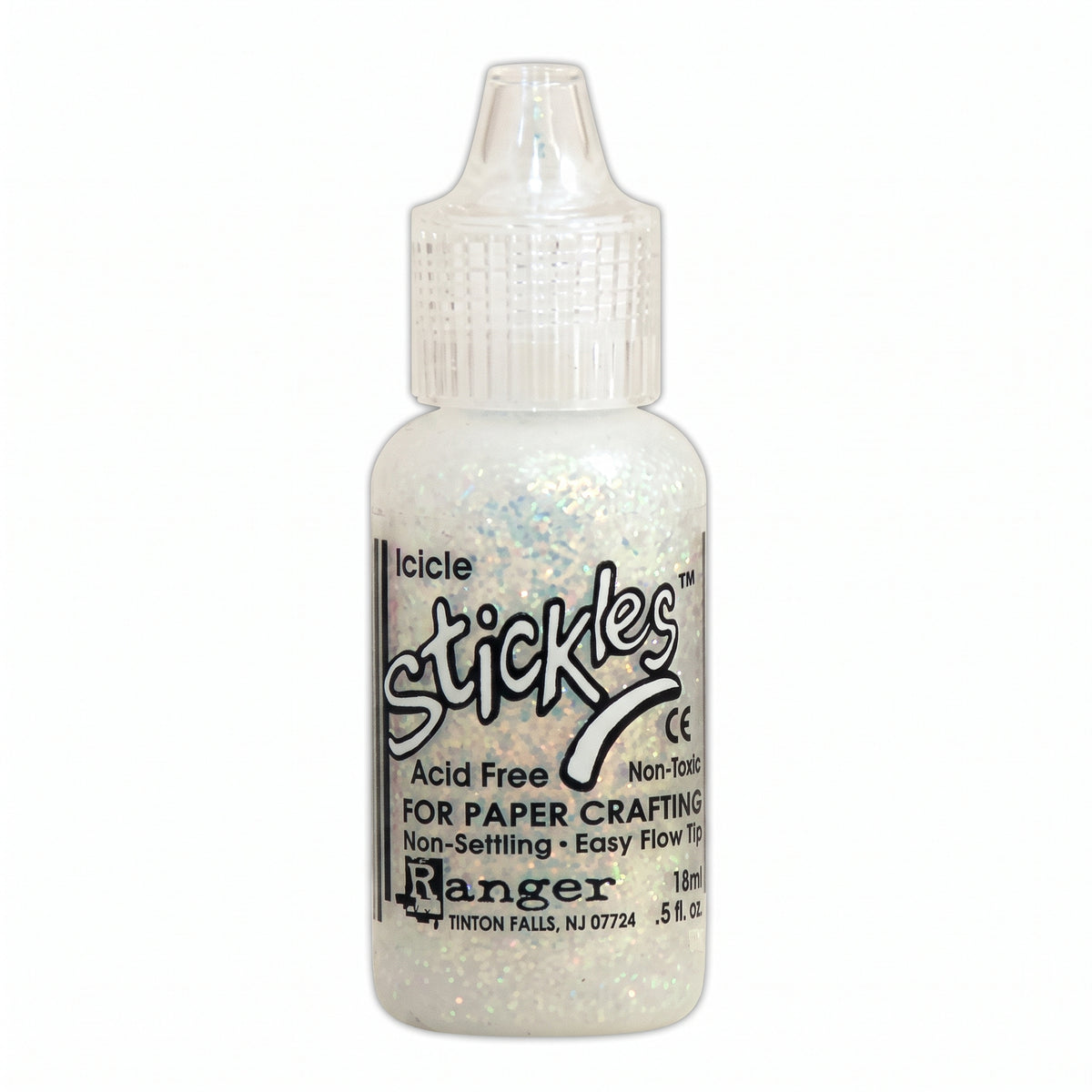 Ranger Stickles glitter glue in a clear squeeze bottle with a precision applicator tip