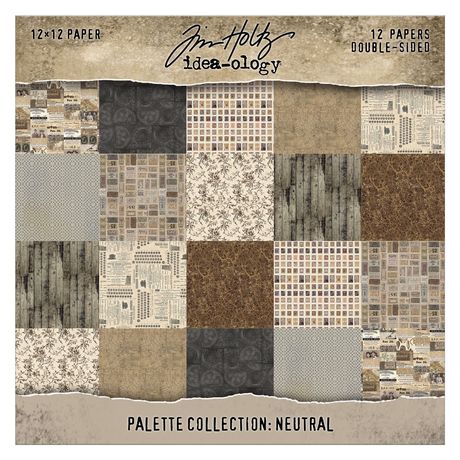 Collection of 12x12 paper sheets with neutral color palette, double-sided, by Idea-Ology.