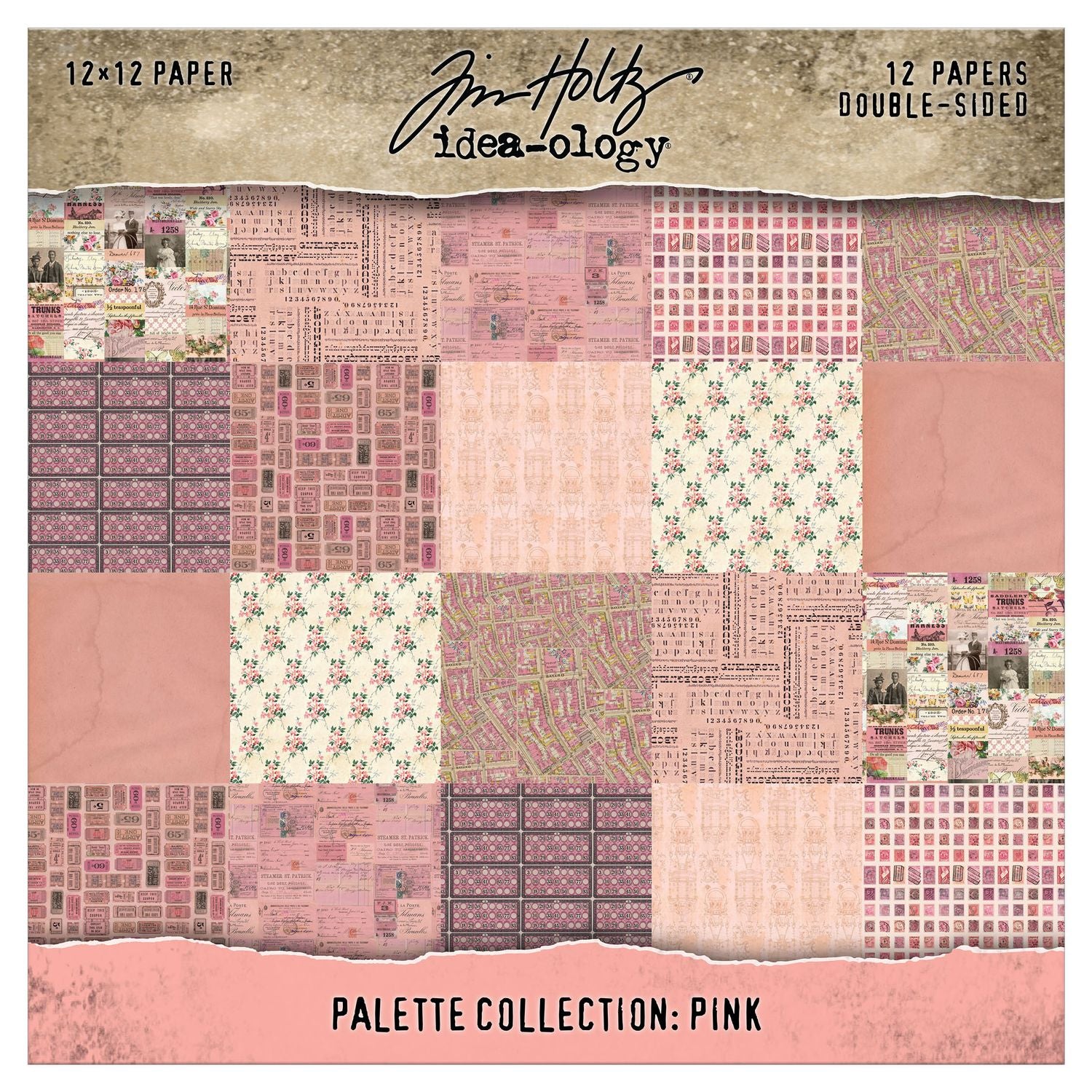 Packaging of Tim Holtz Idea-ology paper pad with pink and brown design