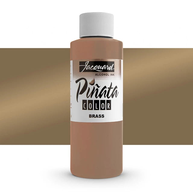 A bottle of Incewart Alcoholic Alcohol Ink in the shade 'Pirinata Color - Brass', shown against a white background with a horizontal brass-colored color swatch behind it.